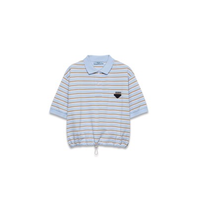 PRADA CROPPED STRIPED PIQUÉ POLO SHIRT 39609
